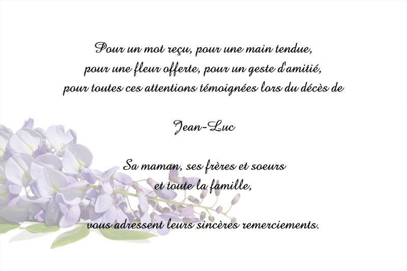 Carte de remerciement décès...