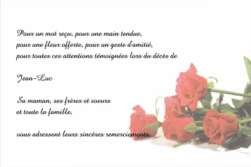 Carte de remerciement décès...