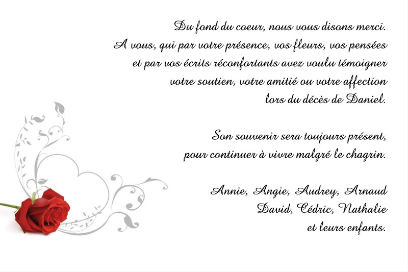 Carte de remerciement décès...