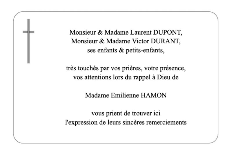 Carte de remerciement décès...
