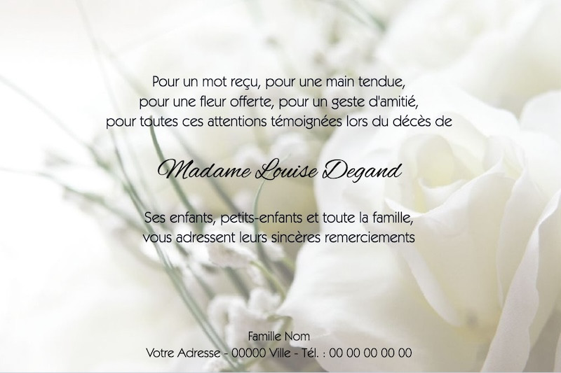 Carte de remerciement décès...