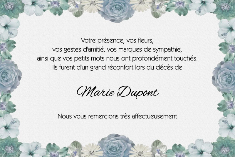 Carte de remerciement décès...
