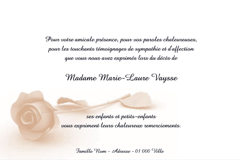 Carte de remerciement décès...