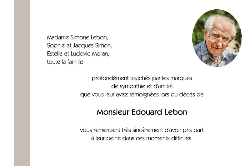 Carte de remerciement décès...