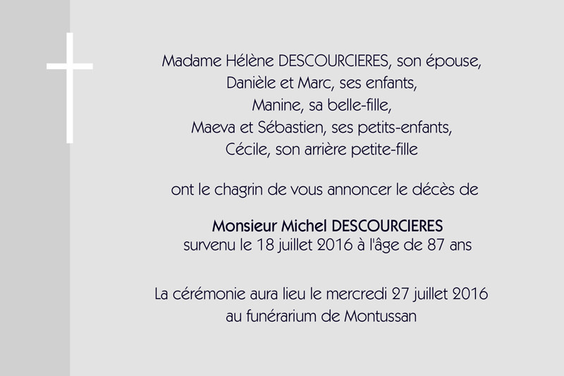 Faire-part de décès "croix...