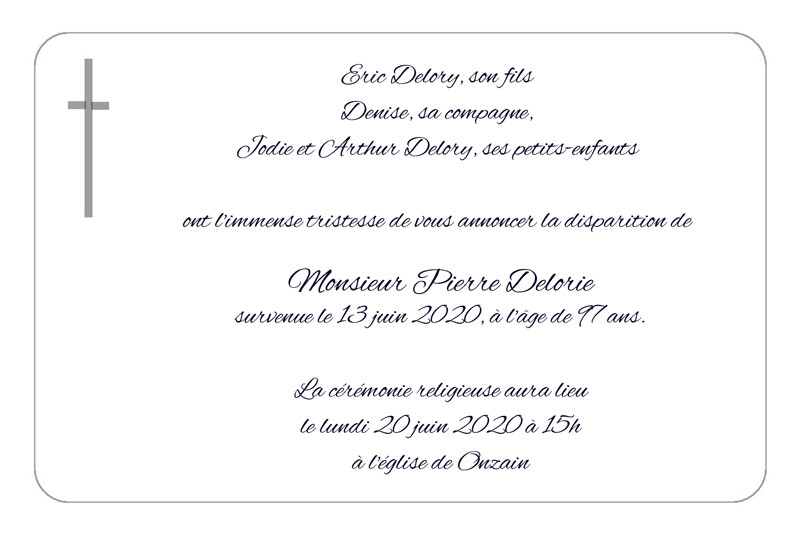 Faire-part de décès "croix...