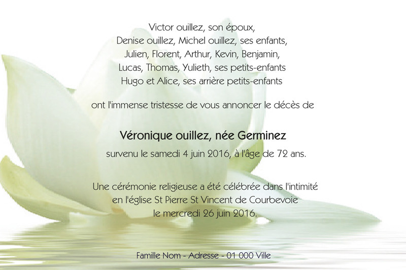 Faire-part de décès "lotus"