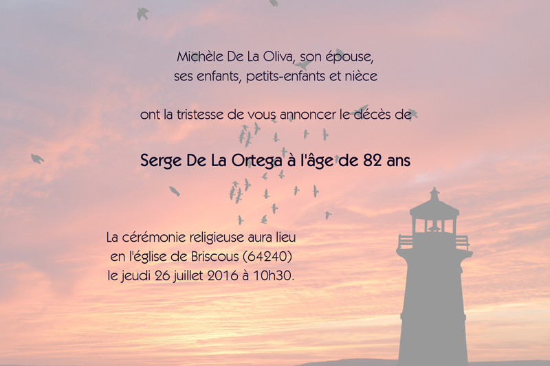 Faire-part de décès "le phare"
