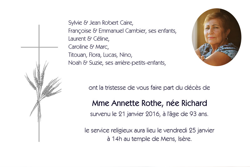 Faire-part de décès "blé...