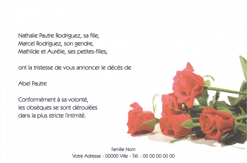 Faire-part de décès "roses...
