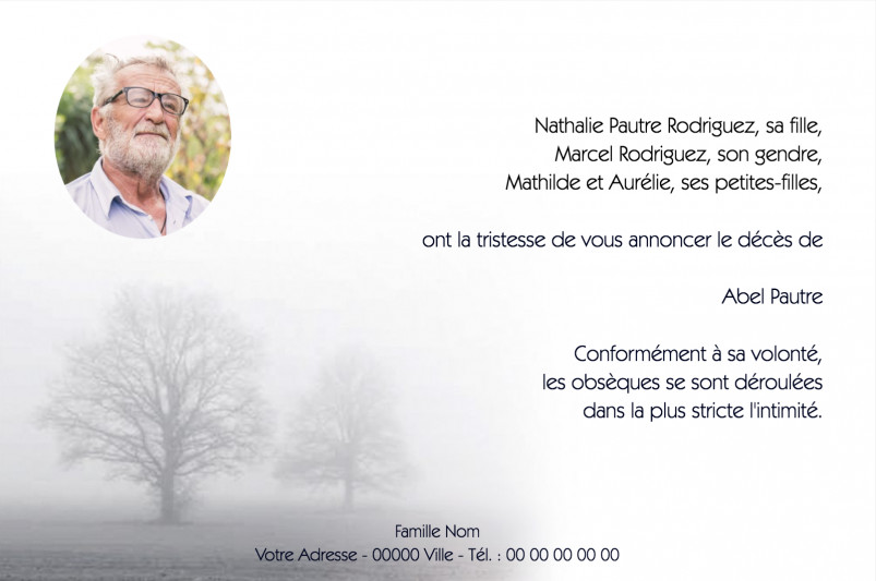Faire-part de décès "brume...