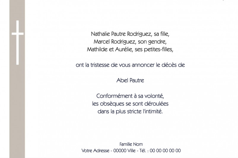 Faire-part de décès "croix...