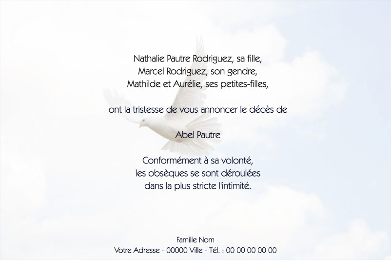 Faire-part de décès "envol"