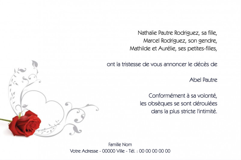 Faire-part de décès "rose...