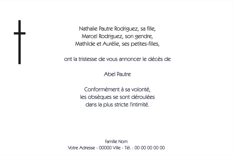 Faire-part de décès "croix...