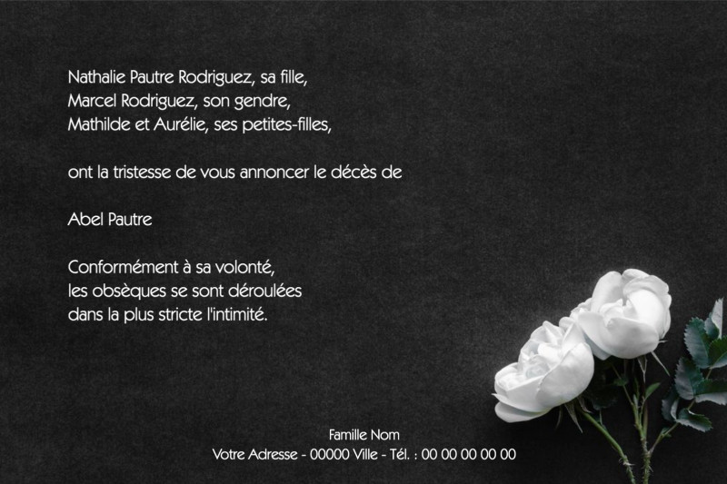 Faire-part de décès "rose...