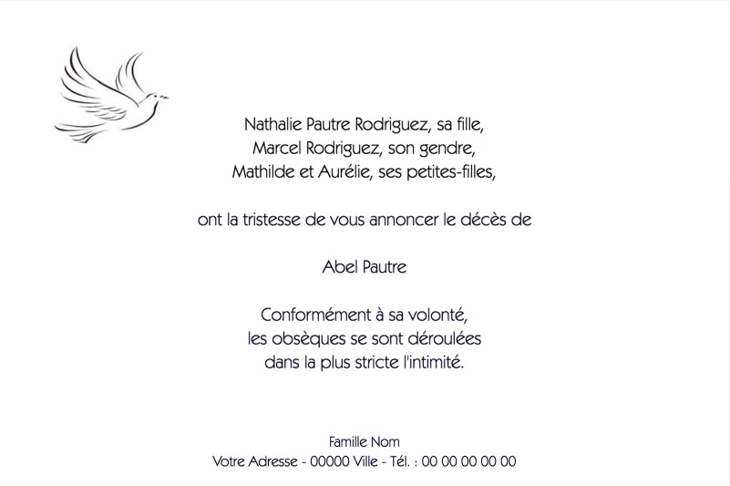 Faire-part de décès "dessin...
