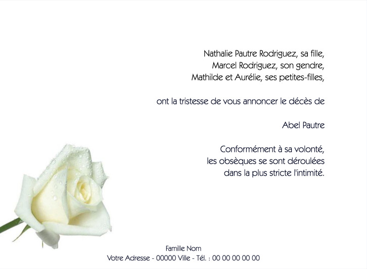 Faire-part de décès "une rose"