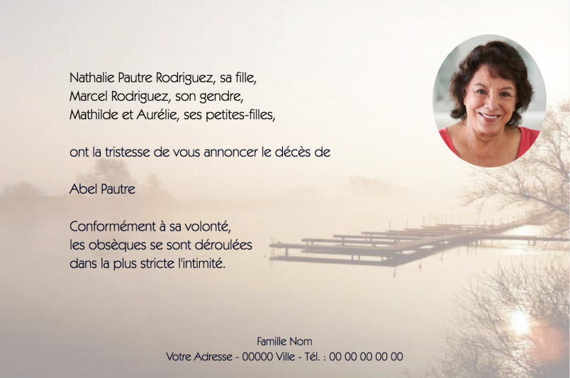 Faire-part de décès "Etang...