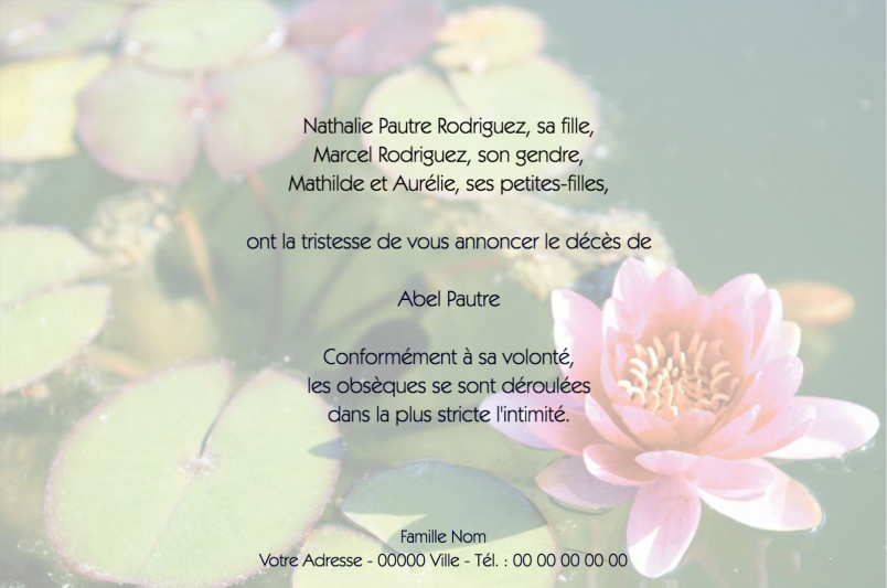 Faire-part de décès "fleur...