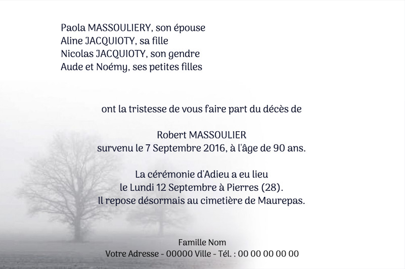 Faire-part de décès "la brume"