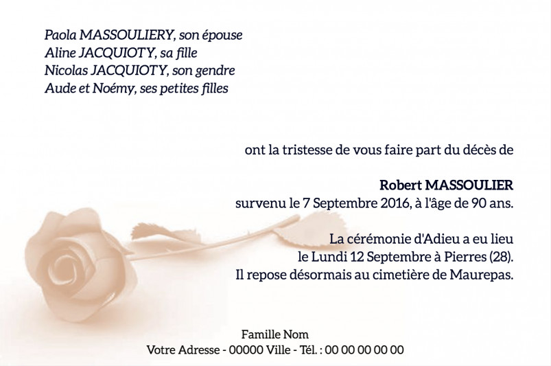 Faire-part de décès "rosâtre"