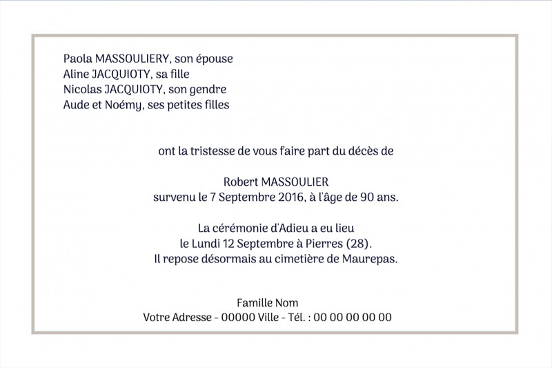 Faire-part de décès "contour"