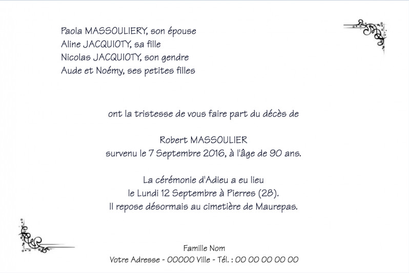 Faire-part de décès "angles...