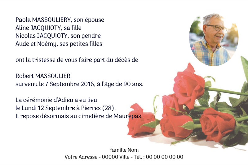 Faire-part de décès "roses...