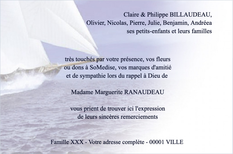 Carte de remerciement décès...