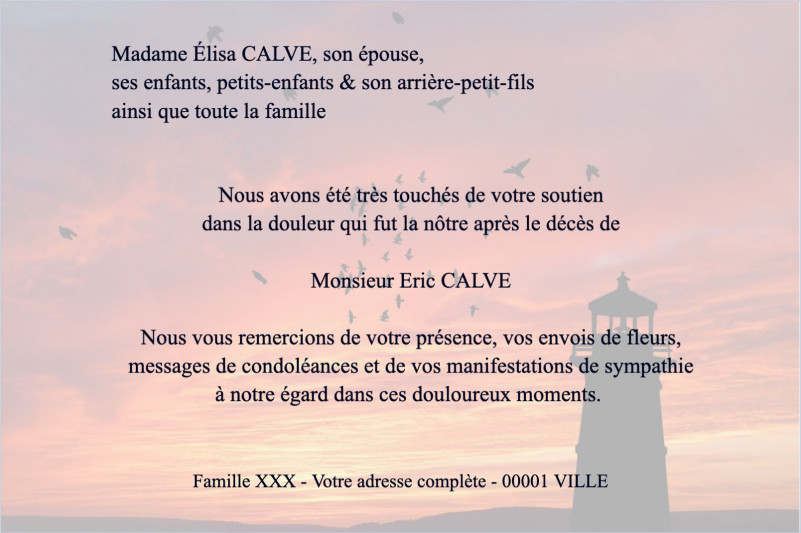 Carte de remerciement décès...