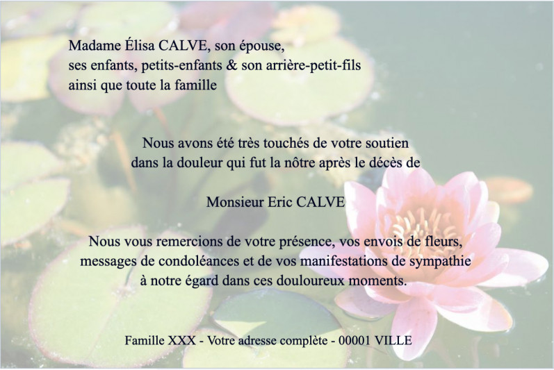 Carte de remerciement décès...