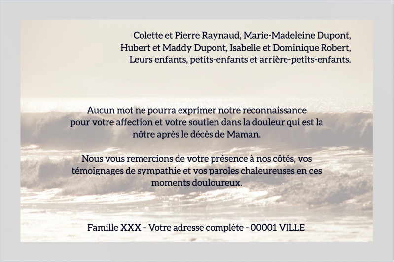 Carte de remerciement décès...