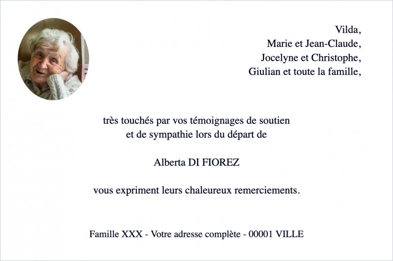 Carte de remerciement décès...
