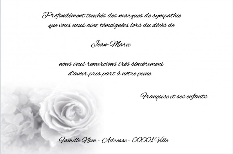 Carte de remerciement décès...