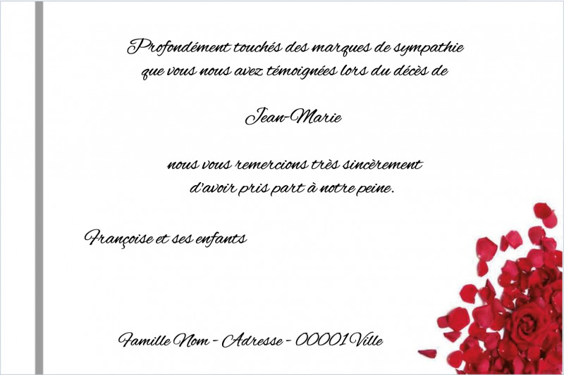 Carte de remerciement décès...