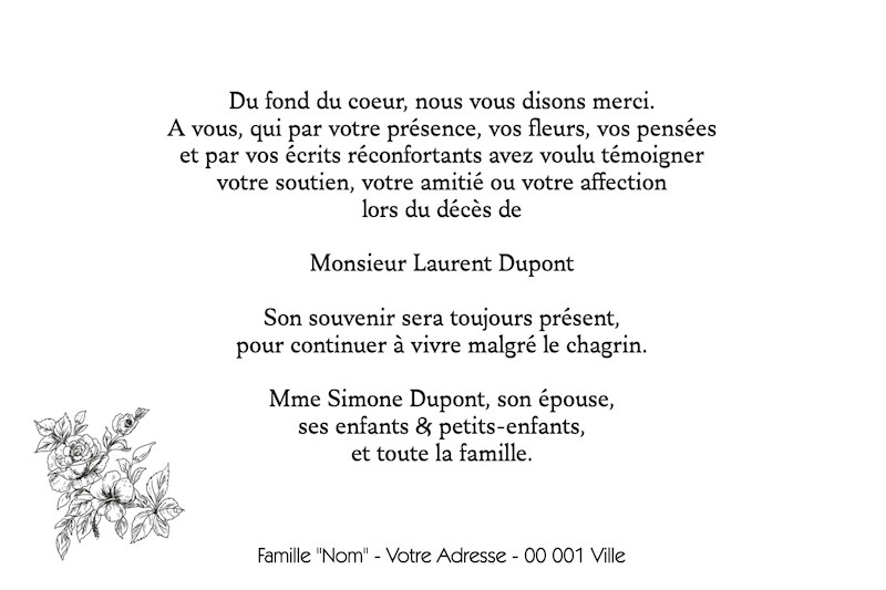 Carte de remerciement décès...