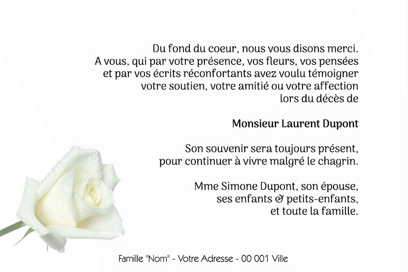 Carte de remerciement décès...