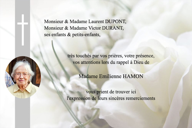 Carte de remerciement décès...