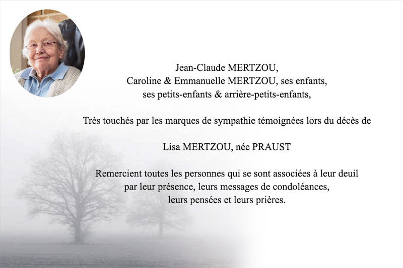 Carte de remerciement décès...