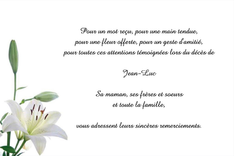 Carte de remerciement décès...