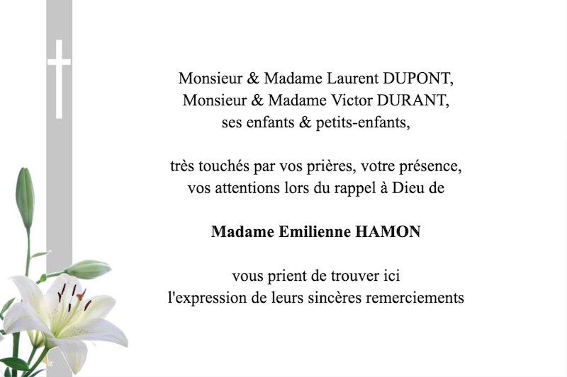 Carte de remerciement décès...