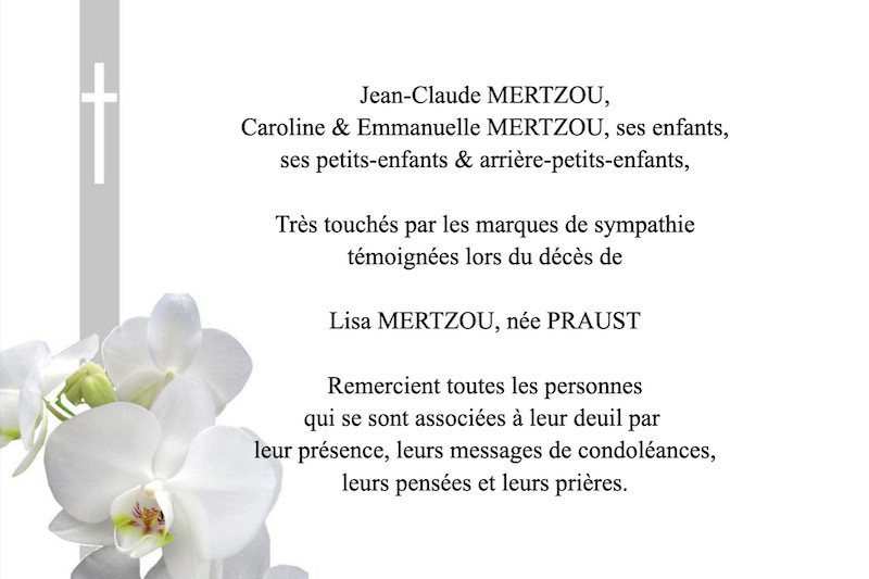 Carte de remerciement décès...
