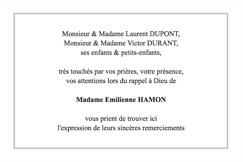 Carte de remerciement décès...