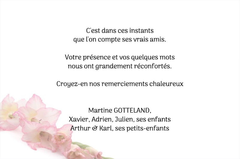 Carte de remerciement décès...